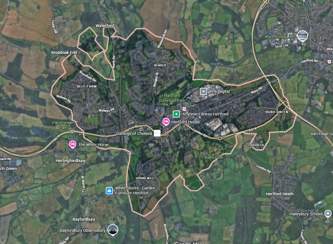 hertford taxi service coverage map hertfordshire east hertfordshire